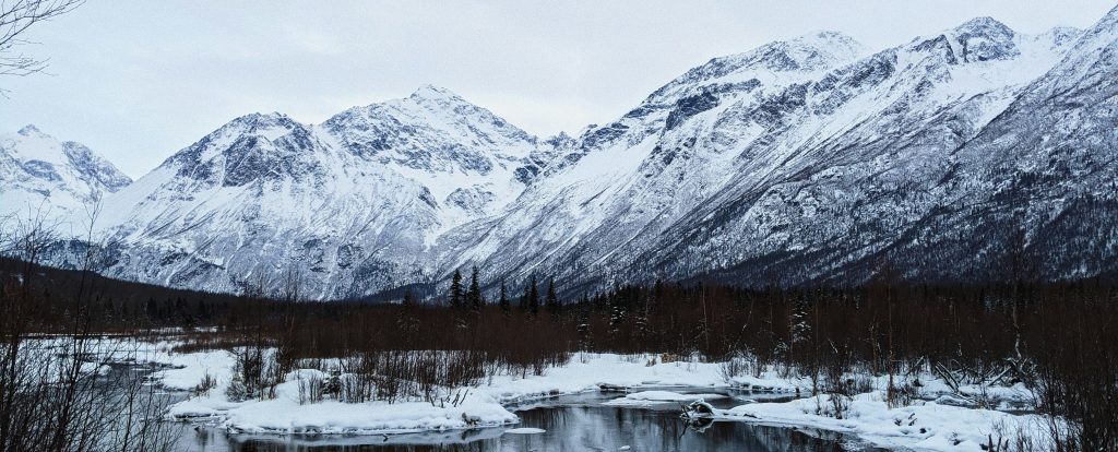 Natural winter scene from Eagle River, Anchorage, Alaska, USA